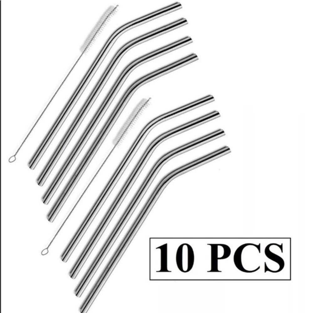 10 pc stainless steel drinking straws & brushes